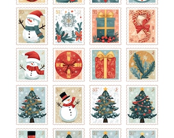 Christmas Stamps Collage Sheet Supplies Scrapbook Junk Journal Card Toppers (002)