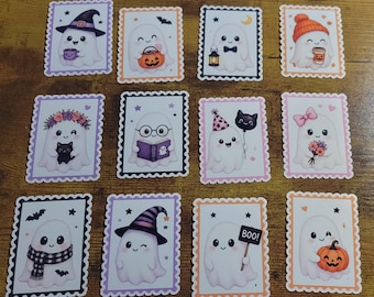 Ghost Stickers with Stamp Outline Set of 12 Handmade Waterproof