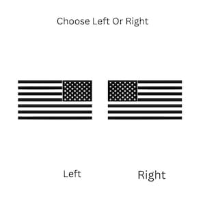 May include: Black and white graphic of two American flags. The text "Choose Left Or Right" is above the flags. Below the flags, the text reads "Left" and "Right". The flags are identical, with stars in the upper left corner and stripes.