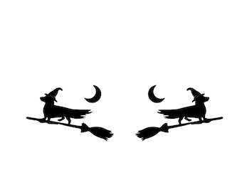 Dog Riding a Broom Vinyl Decal Choose Size and Color