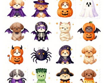 Dogs Dressed up in Halloween Costumes Card Stock, Scrapbooking, Junk Journal