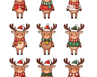 Sheet of Christmas Moose DIY Scrapbooking Supplies, Junk Journal Card Toppers