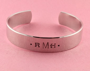 Monogram Cuff Bracelet - Silver Bracelet - Initials Bracelet - Monogrammed Bracelet - Personalized Bracelet - Custom Bracelet - Gift For Her