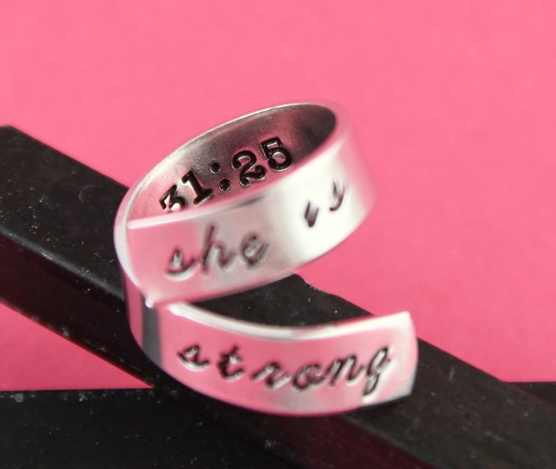 She is Strong Ring Band Proverbs 3125 Adjustable Ring Etsy