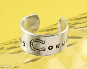 SALE - I Heart My Cowgirl Ring - Country Girl Adjustable Ring - Hand Stamped Ring