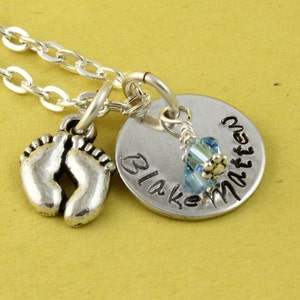 Baby Feet Necklace - New Baby Necklace - Personalized Silver Necklace - Custom Birthstone Necklace - New Baby Gift - Push Present