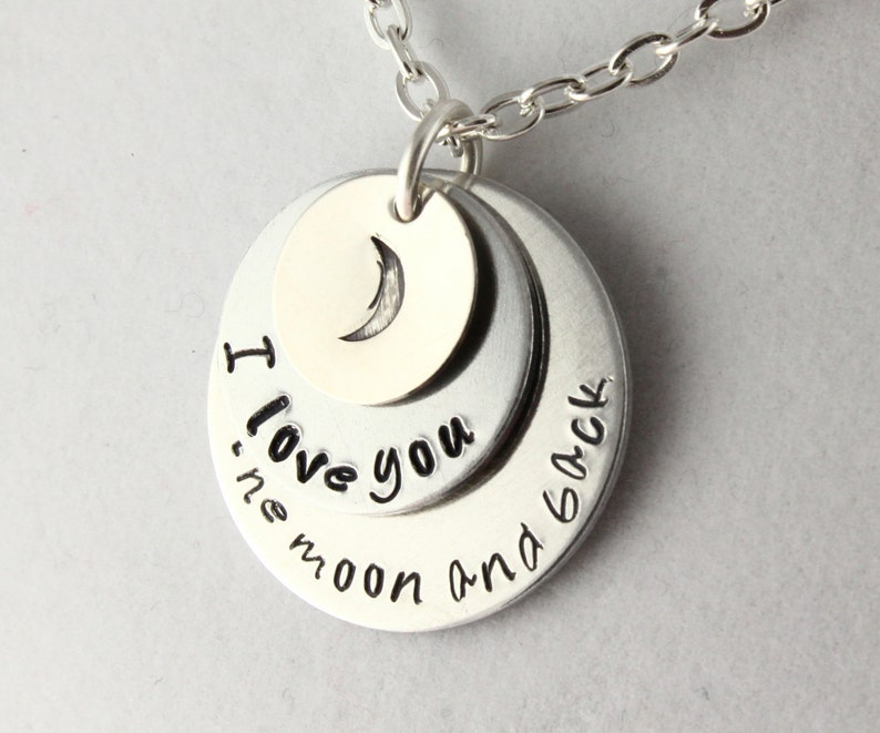 I Love You to the Moon and Back Necklace Silver Necklace Personalized Necklace Mother's Day Gift for Mom Moon Necklace Grandma Gift image 4