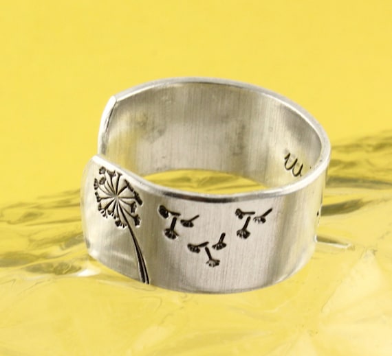 Dandelion Ring Wish Ring Adjustable Ring Graduation Gift Silver