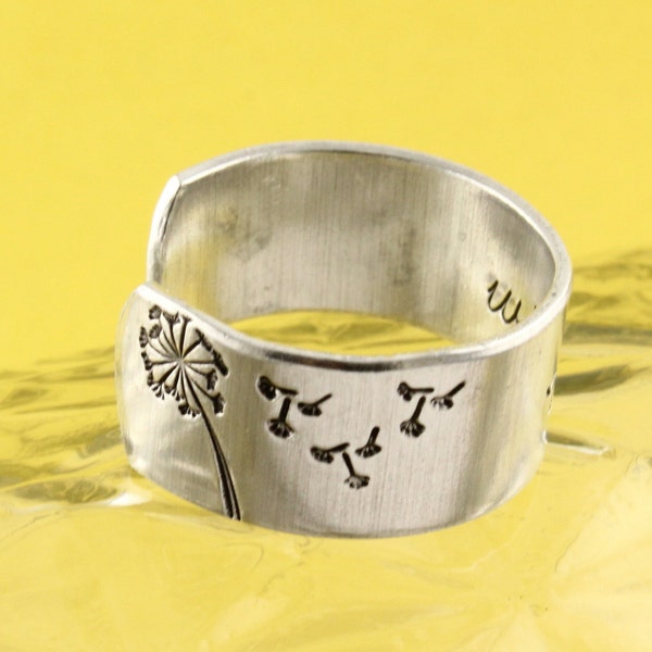 Löwenzahn Ring - Wunschring - Verstellbarer Ring - Abschlussgeschenk - Silberring - Geschenk für Absolvent - Blumenring - Wunschschmuck - Make A Wish