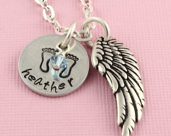 VENTA - Collar de recuerdo personalizado - Joyas conmemorativas - Collar de huellas de bebé - Angel Baby