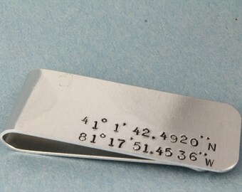 Coordinates Money Clip - Silver Money Clip - Latitude and Longitude Money Clip - Address Money Clip - Anniversary Gift for Husband -Dad Gift