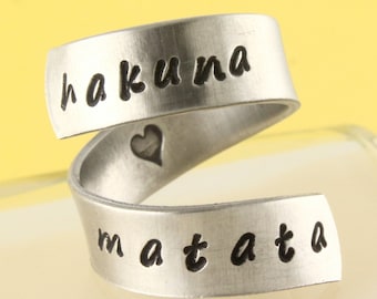 Bague Hakuna Matata - Bague réglable - Bague argent - Bague Twist - Bague Wrap - Bague Taille 7 - Bague Taille 8 - Bague Sans soucis - Bague Taille 6