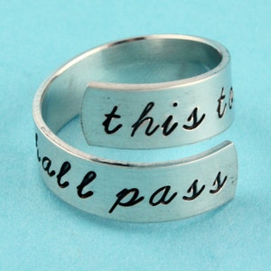 This Too Shall Pass Ring - Anneau réglable - Anneau twist - Bague inspirante - Bague argent - Bague d’enveloppement - Autant enchassement avec l’anneau de vent