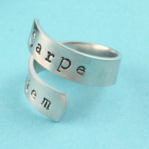 SALE Carpe Diem Ring Seize The Day Adjustable Twist Aluminum Ring Hand Stamped Ring image 2