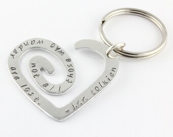 Not All Those Who Wander Are Lost Keychain - Heart Key Chain - Traveler Gift - Travel Keyring - Travel Key Ring - Tolkien Quote Keychain