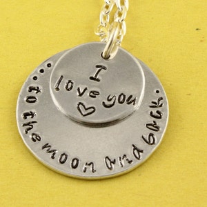 SALE - Valentine&#39;s Day Gift - I Love You To The Moon and Back Hand Stamped Necklace - Handstamped Customizable Gift
