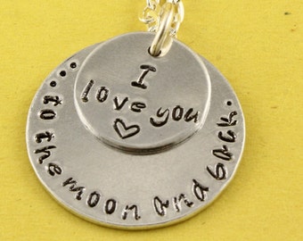 I Love You To The Moon Necklace - Custom Necklace - Silver Necklace - Mother's Day Gift for Mom - Gift For Grandma - Personalized Necklace