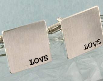 Special Word Cufflinks - Custom Square Cuff Links - Love Cufflinks - Christmas Gift for Dad - Shirt Fastener - Silver Cuffllinks -Customized