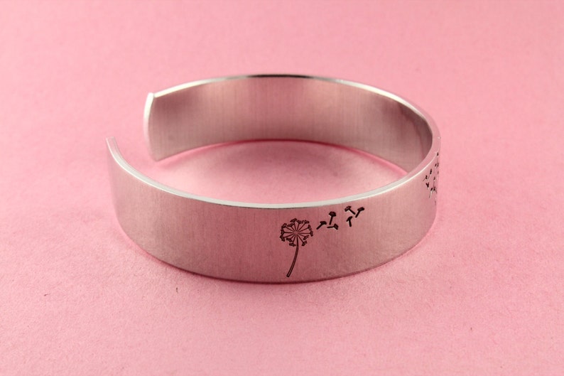 SALE Dandelion Wish Hand Stamped Cuff Bracelet Adjustable Aluminum Bracelet Graduation Gift image 4