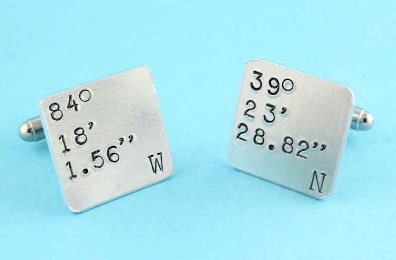 Address Cufflinks Personalized Cufflinks Latitude and Longitude Cufflinks Square Cufflinks Coordinate Cufflinks GPS Cufflinks