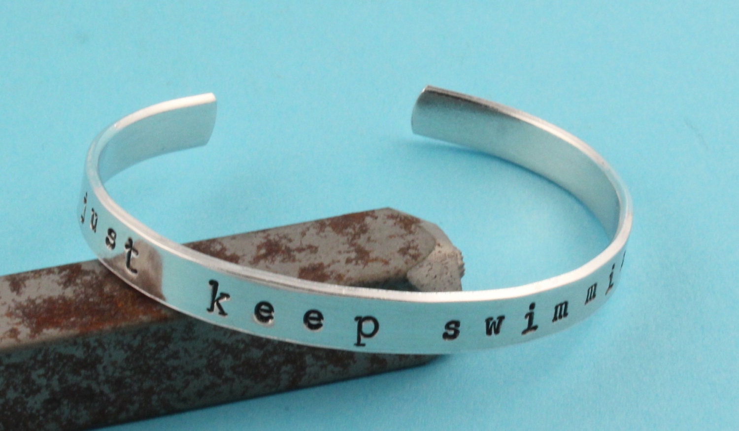 Just Keep Swimming handmade aluminum bracelet – Wander & Co.