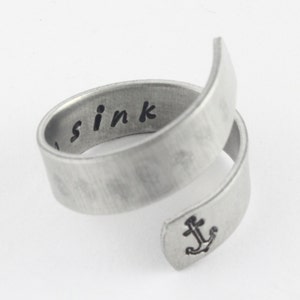 I Refuse to Sink Ring Anchor Ring Wrap Ring Silver Ring Twist Ring Motivational Ring Inspirational Ring Hand Stamped Ring image 3