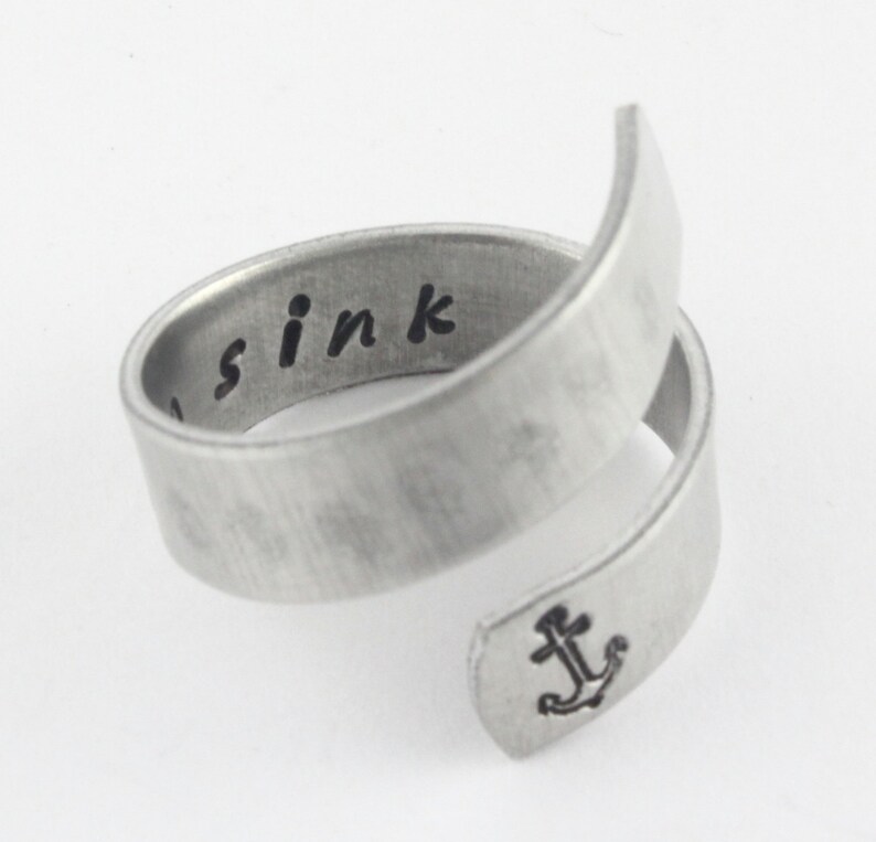 I Refuse to Sink Ring Anchor Ring Wrap Ring Silver Ring Twist Ring Motivational Ring Inspirational Ring Hand Stamped Ring image 3