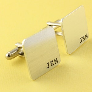 Initials Cufflinks Square Cufflinks Custom Cufflinks Dad Cuff Links Shirt Fasteners Silver Cufflinks Monogram Cufflinks image 2