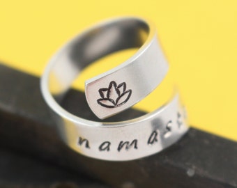 Namaste Ring - Lotus Ring - Flower Ring - Yoga Ring - Wrap Ring - Twist Ring - Inspirational Ring - Adjustable Ring - Breathe Ring - Size 7