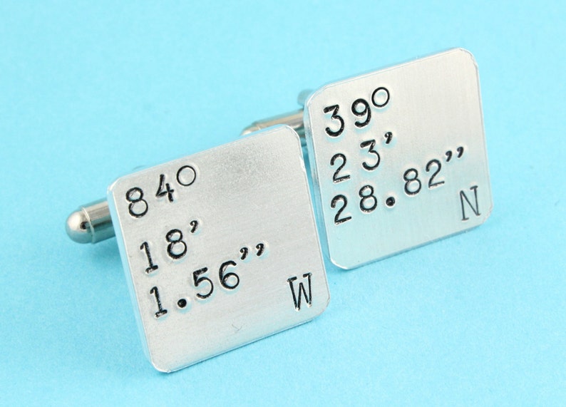 Address Cufflinks Personalized Cufflinks Latitude and Longitude Cufflinks Square Cufflinks Coordinate Cufflinks GPS Cufflinks