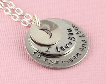 I Love You to the Moon and Back Necklace - Silver Necklace - Personalized Necklace - Mother's Day Gift for Mom - Moon Necklace -Grandma Gift