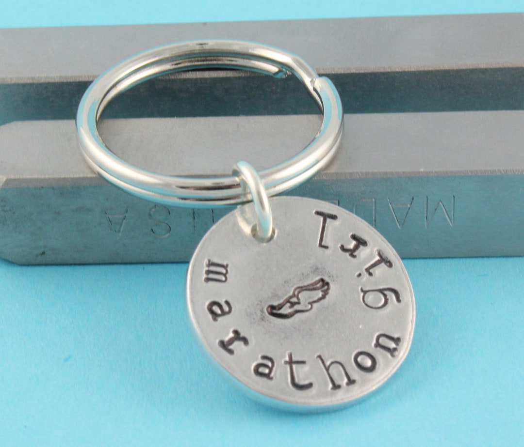 Marathon Keychain Silver Keyring Runner Keychain Track Keychain Gift