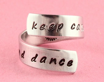 Keep Calm and Dance Ring - Gift for Ballerina - Ballet Gift - Twist Ring - Wrap Ring - Silver Ring - Custom Ring - Dance Ring - Tutu Ring