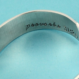 Proverbs 31:25 Bracelet She Is Clothed With Strength and Dignity Bracelet Silver Cuff Bracelet Gift for Her Christian Bracelet image 3