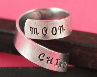 Moon Child Ring - Wrap Ring - Silver Ring - Twist Ring - Custom Ring - Personalized Ring - Celestial Ring - Gift Under 20 - Astrology Ring