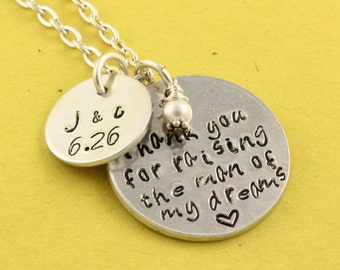 Thank You For Raising The Man Of My Dreams Necklace - Gift For Mother In Law - Personalized Silver Necklace - Custom Necklace - Wedding Gift