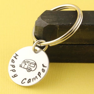 Happy Camper Keychain - Camping Keychain - RV Keychain - Gift for Camping Lover - Travel Keychain - Camper Keyring - Camping Keyring