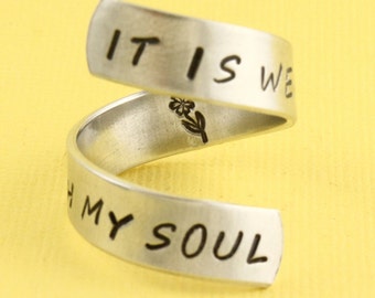 It Is Well With My Soul Ring - Flower Ring - Silver Ring - Size 7 Ring - Size 8 Ring - Adjustable Ring - Custom Ring - Faith Ring - Peace