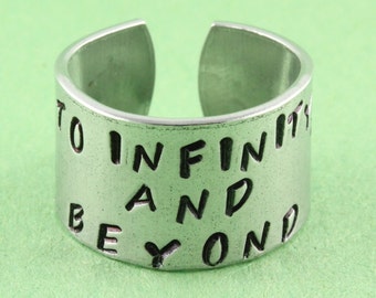 SALE - To Infinity and Beyond Rocket Ring - Best Friend Ring - Adjustable Aluminum Ring - Hand Stamped Unisex Ring - Valentine's Day Gift