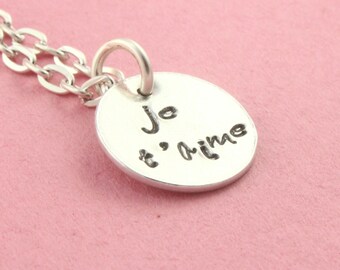 VENTA - Collar Je t'aime - Collar de plata en francés para I Love You - Collar de plata con marca de mano - Día de San Valentín - Regalo del Día de la Madre