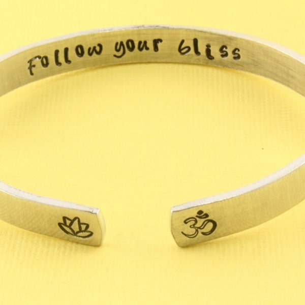 Yoga Bracelet - Ohm Bracelet - Lotus Flower Bracelet - Follow Your Bliss Bracelet - Silver Bracelet - Graduation Gift - Gift for Yoga Lover