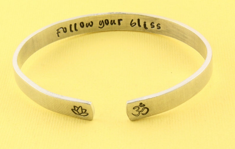 Yoga Bracelet Ohm Bracelet Lotus Flower Bracelet Follow Your Bliss Bracelet Silver Bracelet Graduation Gift Gift for Yoga Lover image 1
