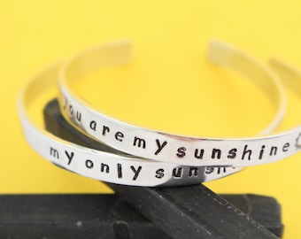 You Are My Sunshine Bracelets - My Only Sunshine Bracelets - Cuff Bracelets - Silver Bracelets-Gift for Mom-Mother's Bracelets -Bracelet Set