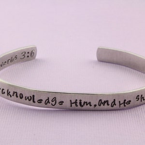 Proverbs 3:6 Bracelet In all thy ways acknowledge Him, and He shall direct thy paths Cuff Bracelet Adjustable Bracelet Silver image 1