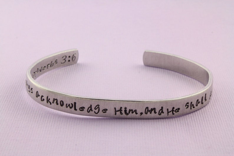 Proverbs 3:6 Bracelet In all thy ways acknowledge Him, and He shall direct thy paths Cuff Bracelet Adjustable Bracelet Silver image 1