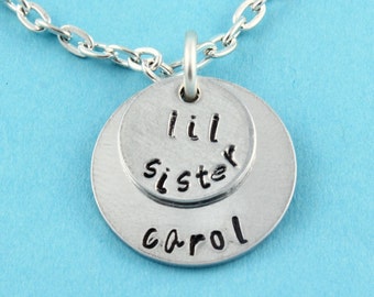 SALE - Personalized Little Sister Custom Necklace - Handstamped Name - Lil Sis Jewelry - Stamped Necklace - Sister Jewelry