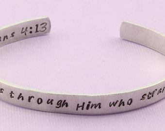 Filipperbrevet 4:13 Armband - Allt förmår jag genom honom som ger mig kraft - Manschettarmband - Kristet armband - Religiöst armband