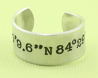 Anillo de coordenadas - Anillo de latitud y longitud - Anillo de dirección - Anillo GPS - Anillo ajustable - Anillo de plata - Anillo de ubicación - Anillo personalizado