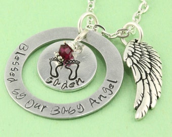 SALE - Blessed By Our Baby Angel - Personalized Remembrance Necklace - Memorial Jewelry - Baby Footprints Necklace - Angel Baby