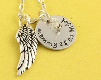 Double Sided Angel Wing Necklace - Memorial Jewelry - Remembrance Necklace - Angel Baby - Mommy of an Angel Necklace - Rainbow Baby Gift